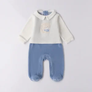 Tutina neonato ciniglia azzurra con gattino