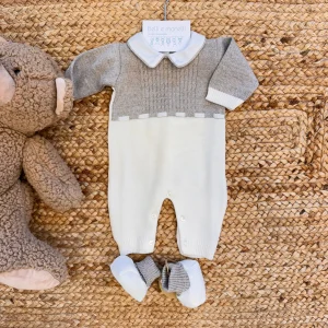 Tutina neonato misto lana beige e panna
