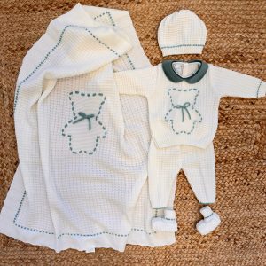 Uscita clinica nascita in pura lana vergine con passa nastro verde/NUOVA COLLEZIONE