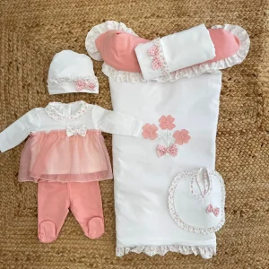 Uscita clinica neonata in cotone con fiori applicati e copertina sfoderabile