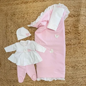 Uscita clinica neonata con copertina sfoderabile farfalle rosa