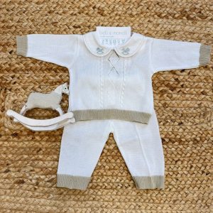 Tutina neonato 100% cotone panna e tortora con cavallucci